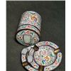 Image 3 : Famille Rose Enamel Tea Caddy with Jade Inlay and Matching Ashtrays (Three-piece Set)