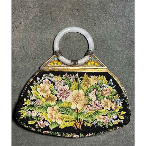 Republic Period Embroidered Handbag with Hetian Jade and Jadeite Bangle Handle