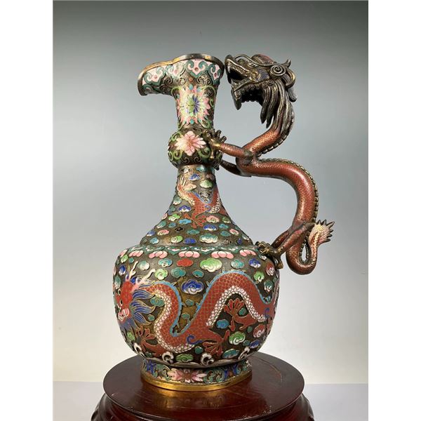 Cloisonné Ewer with Dragon Handle and Dragon Motifs