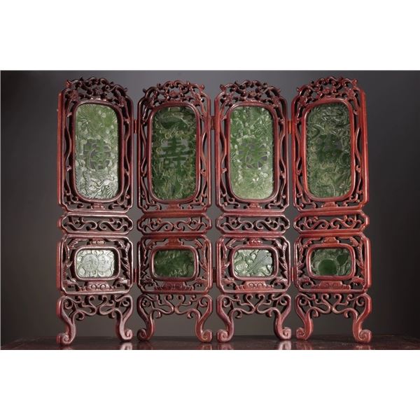 Set of Four Hetian Jade Inlaid Screens