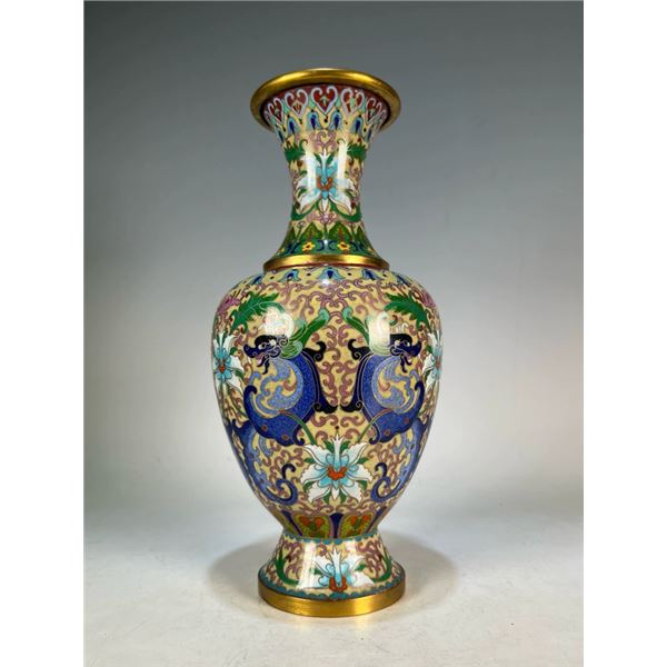 Cloisonné Vase with Chilong and Baoxianghua Motifs on Yellow Ground