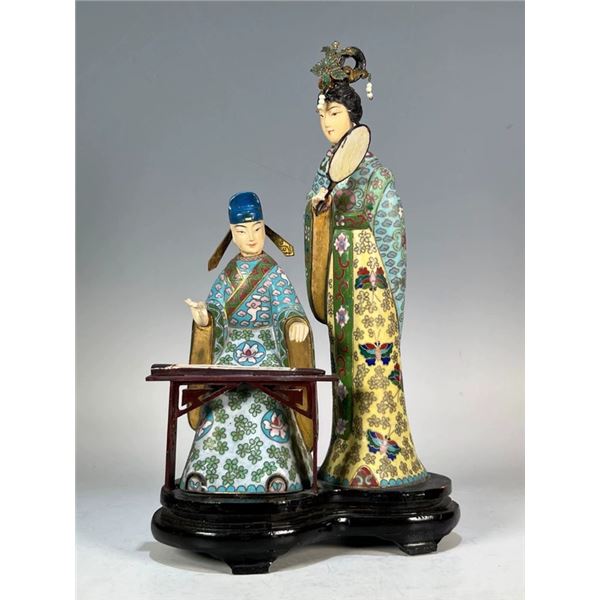 Cloisonné Figurine of Scholar and Lady