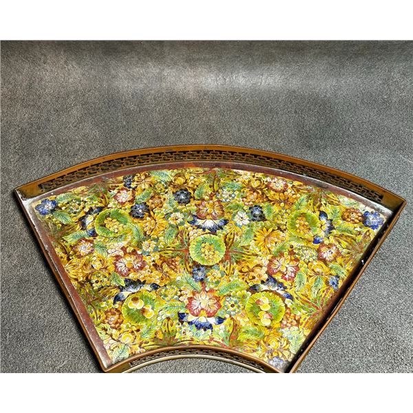 Cloisonné Fan-Shaped Tray with Floral Motif