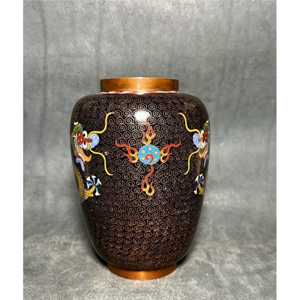 Cloisonné Vase with Dragon on Black Ground