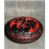 Image 1 : Carved Lacquer Circular Box with Bird and Rock Design (Tixi Technique)