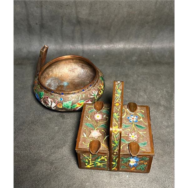Cloisonné Enamel Ashtray with Floral Design