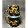 Image 1 : Pair of Cloisonné Enamel Cups with Black Ground and Gilded Dragon Motifs