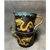Image 2 : Pair of Cloisonné Enamel Cups with Black Ground and Gilded Dragon Motifs