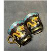Image 6 : Pair of Cloisonné Enamel Cups with Black Ground and Gilded Dragon Motifs