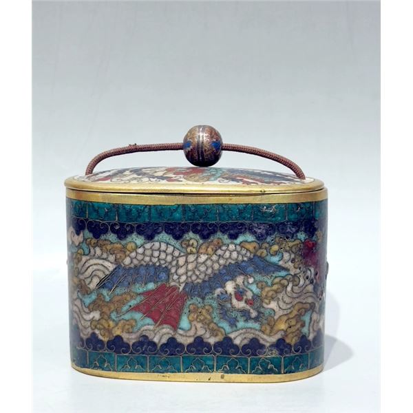 Qing Dynasty Cloisonné Enamel Box with Crane-and-Cloud Motif