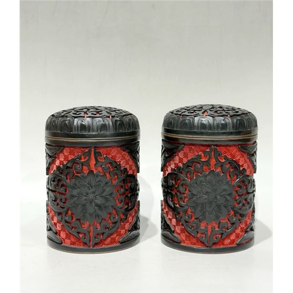 Pair of Carved Lacquer Tea Caddies