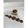 Image 1 : Red Lacquer Carved Bracelet and Brooch Set