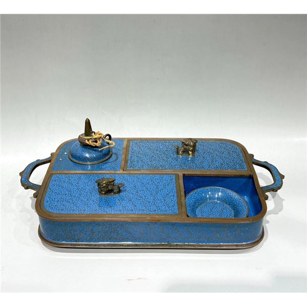 Cloisonné Turquoise-Blue Floral Smoking Tray