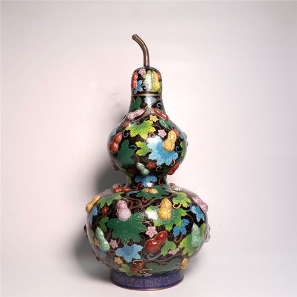 Large Cloisonné Double-Gourd Vase with Black Ground