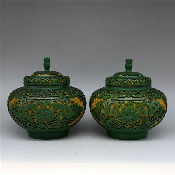 Copper-Base Carved Green Tea Canister