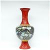 Image 1 : Cloisonné Enamel Vase with Floral Patterns and Red Carved Details