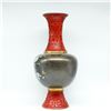 Image 2 : Cloisonné Enamel Vase with Floral Patterns and Red Carved Details