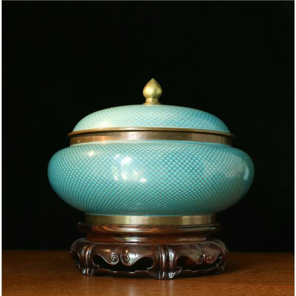 Turquoise Blue Cloisonné Covered Jar