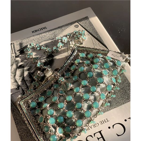 Gemstone-Inlaid Evening Purse with Turquoise Accents