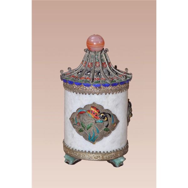 Qing Dynasty Cloisonné Enamel and Jade Tea Caddy