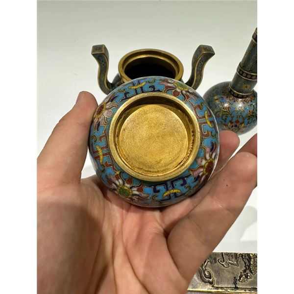 Cloisonné Enamel Censer, Vase, and Box Set