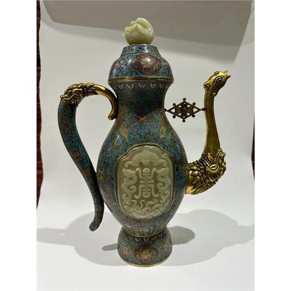 Cloisonné Enamel Ewer with Jade Inlay
