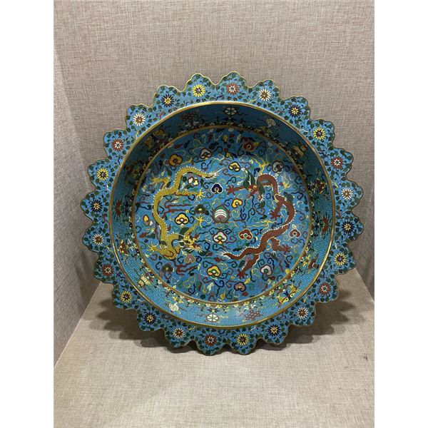 Large Cloisonné Enamel Dragon Charger