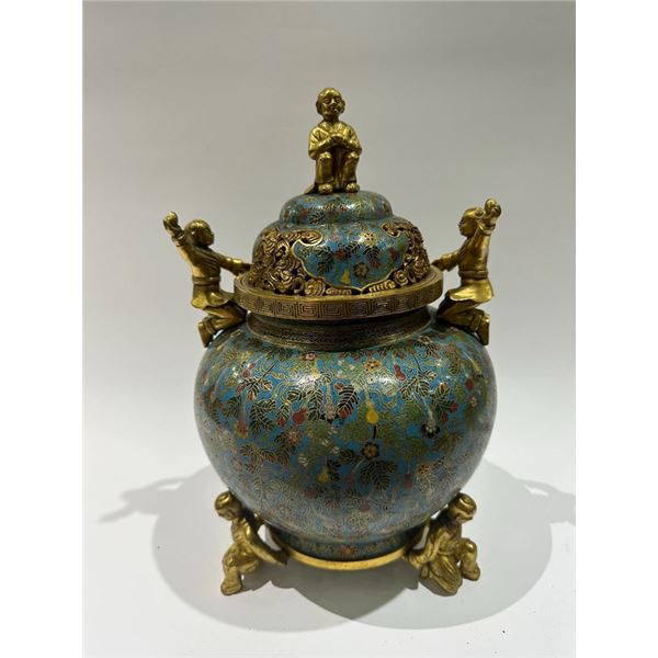 Cloisonné Enamel Censer with Boys Motif