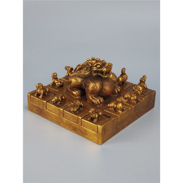 Gilt Bronze Seal with Twelve Zodiac Animals