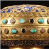 Image 2 : Qing Dynasty Gilt Bronze Box with Inlaid Gems and Lion Design