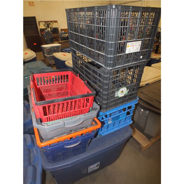 Assorted Plastic Crates & Grocery Baskets
