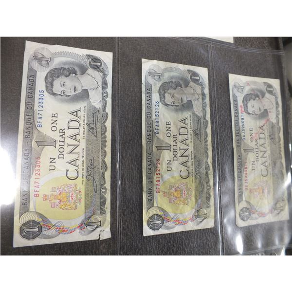 Four 1972 Canadian One Dollar Bills