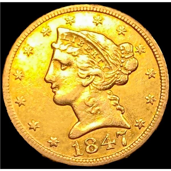 1847 $5 Gold Half Eagle
