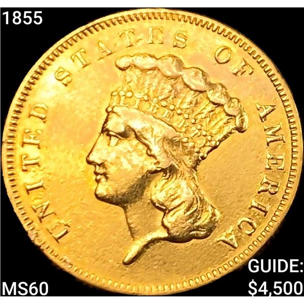 1855 $3 Gold Piece UNCIRCULATED