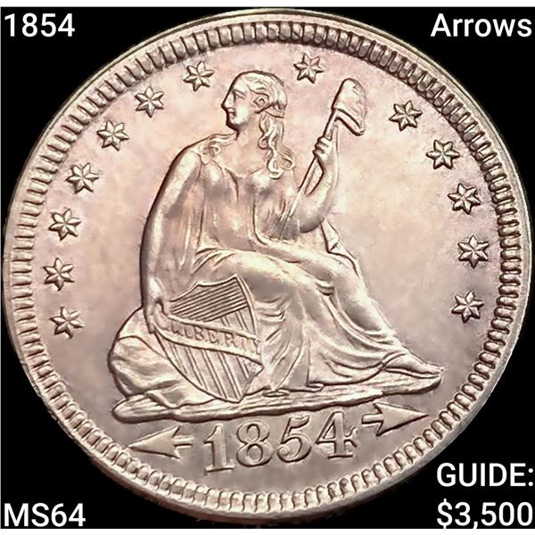 1854 Arrows Seated Liberty Quarter CHOICE BU