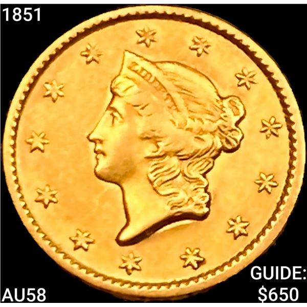 1851 Rare Gold Dollar CHOICE AU