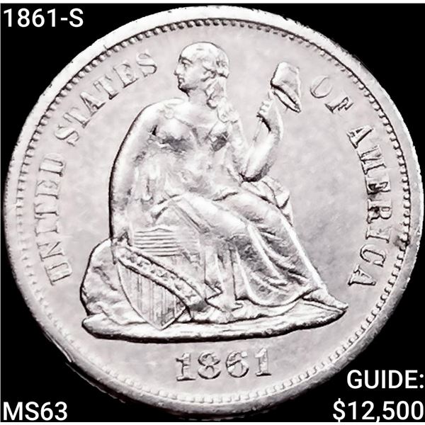 1861-S Seated Liberty Dime CHOICE BU