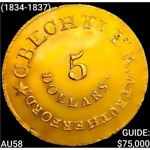 (1834-1837) C. Bechtler $5 Carolina Gold CHOICE AU