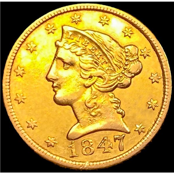 1847 $5 Gold Half Eagle