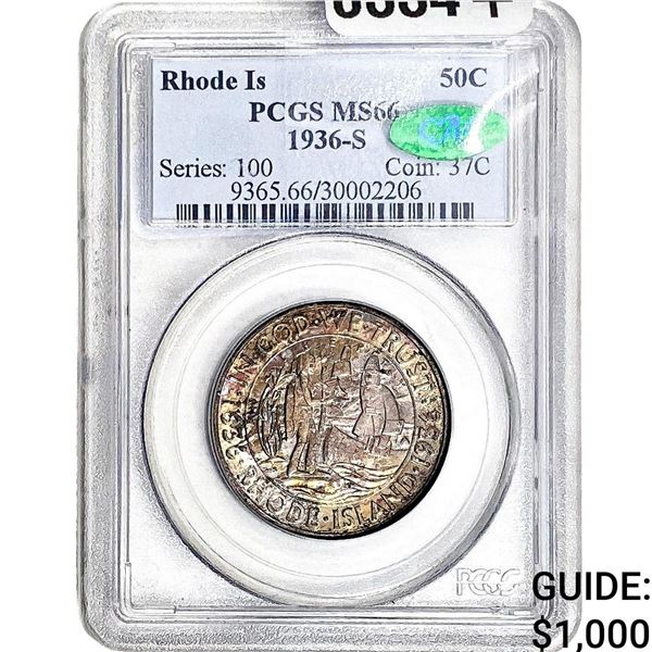 1936-S CAC Rhode Island Half Dollar PCGS MS66