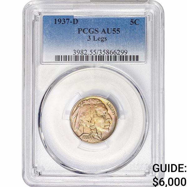 1937-D Buffalo Nickel PCGS AU55 3 Legs