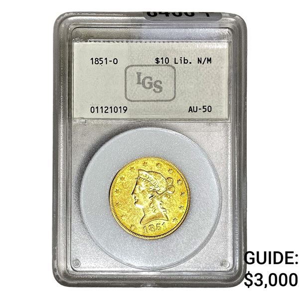 1851-O $10 Gold Eagle IGS AU50