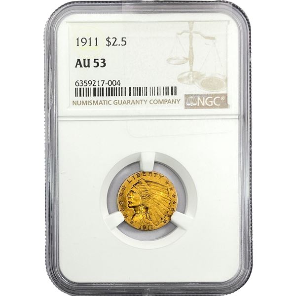1911 $2.50 Gold Quarter Eagle NGC AU53