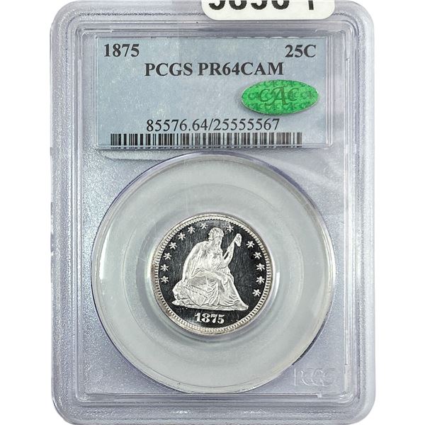 1875 CAC Seated Liberty Quarter PCGS PR64 DCAM