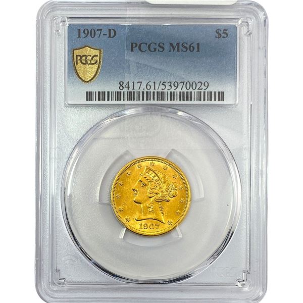1907-D $5 Gold Half Eagle PCGS MS61