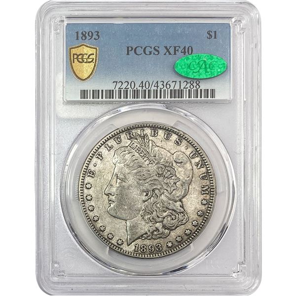 1893 CAC Morgan Silver Dollar PCGS XF40