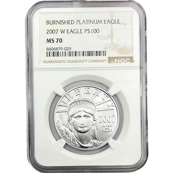 2007-W 1oz Burnished Platinum Eagle $100 NGC MS70