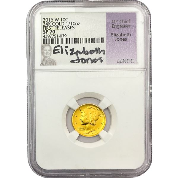 2016-W 24k 1/10oz Gold Mercury Dime NGC SP70