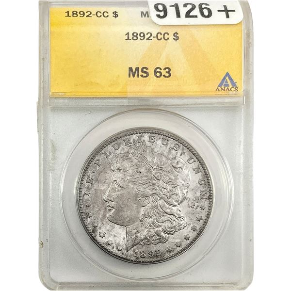 1892-CC Morgan Silver Dollar ANACS MS63