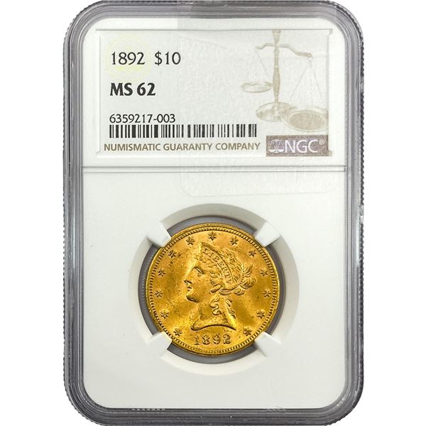 1892 $10 Gold Eagle NGC MS62